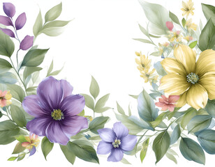 Flowers and leaves, watercolor, can be used as greeting card, invitation card for wedding, birthday and other holiday and summer background.
