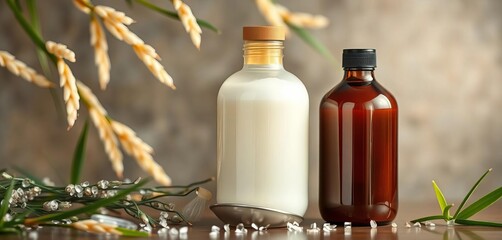 Organic rice shampoo & conditioner, fermented rice water, natural hair care,  natural product, flat lay