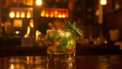 Refreshing cocktail on bar