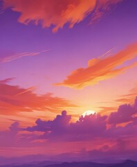 Obraz premium Fluid orange and purple watercolor sky Evocative sunset texture , fluid, fiery, orange