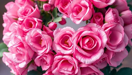 Overflowing pink rose wreath, vibrant petals, digital painting, overhead view, graphic