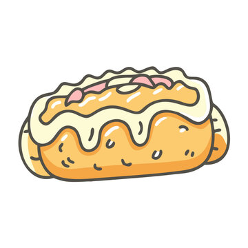 cartoon hot dog with mustard and relish clip art preview