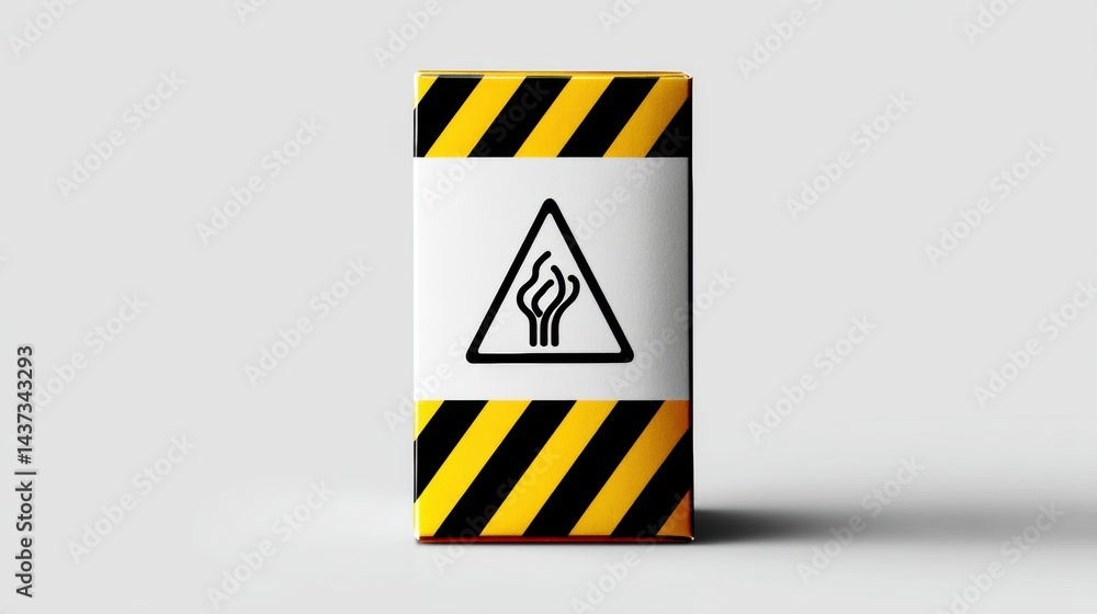 Poster caution sign transforms into cigarette pack shape, symbolizing the dangers of smoking and promoting 