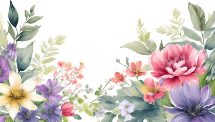Flowers and leaves, watercolor, can be used as greeting card, invitation card for wedding, birthday and other holiday and summer background.
