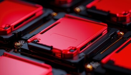 Close-up of red and black circuit boards