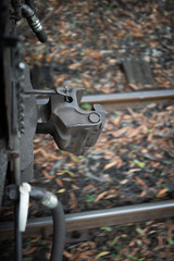 red old train on the railway carriage track retro steam