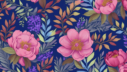 Seamless floral pattern with flowers, watercolor
