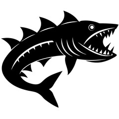 Obraz premium A fierce silhouette of a barracuda swimming with sharp teeth visible