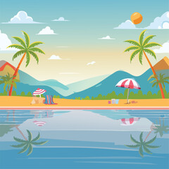 Tropical leaves background. Summer holiday banner. Vector illustration
