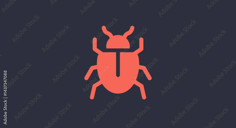 Poster a striking minimalist graphic illustration of a red bug on a dark blue background symbolizing digita