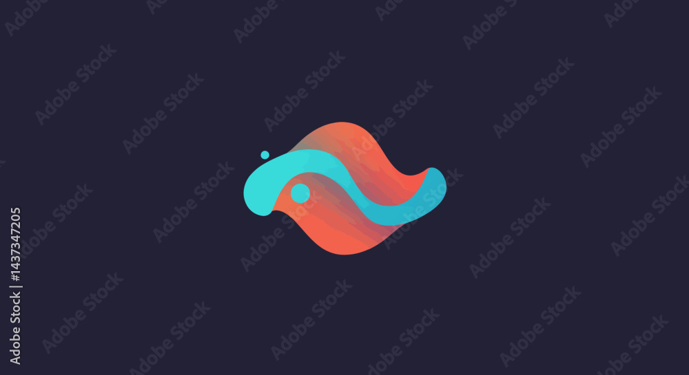 Poster abstract fluid shape with smooth gradient colors creates dynamic design element on dark background, 