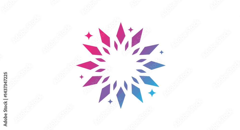 Poster Abstract geometric starburst with vibrant gradient colors creating a modern and dynamic design element for creative projects