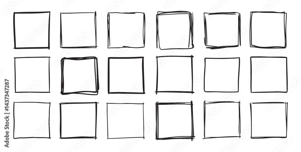 Poster hand drawn square frames. doodle line square frame. vector borders grunge template set.