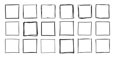 Hand drawn square frames. Doodle line square frame. Vector borders grunge template set.