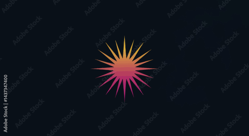 Poster abstract sunburst design with vibrant gradient radiating on dark backdrop creates dynamic visual imp