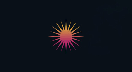 Abstract sunburst design with vibrant gradient radiating on dark backdrop creates dynamic visual impact, perfect for design projects