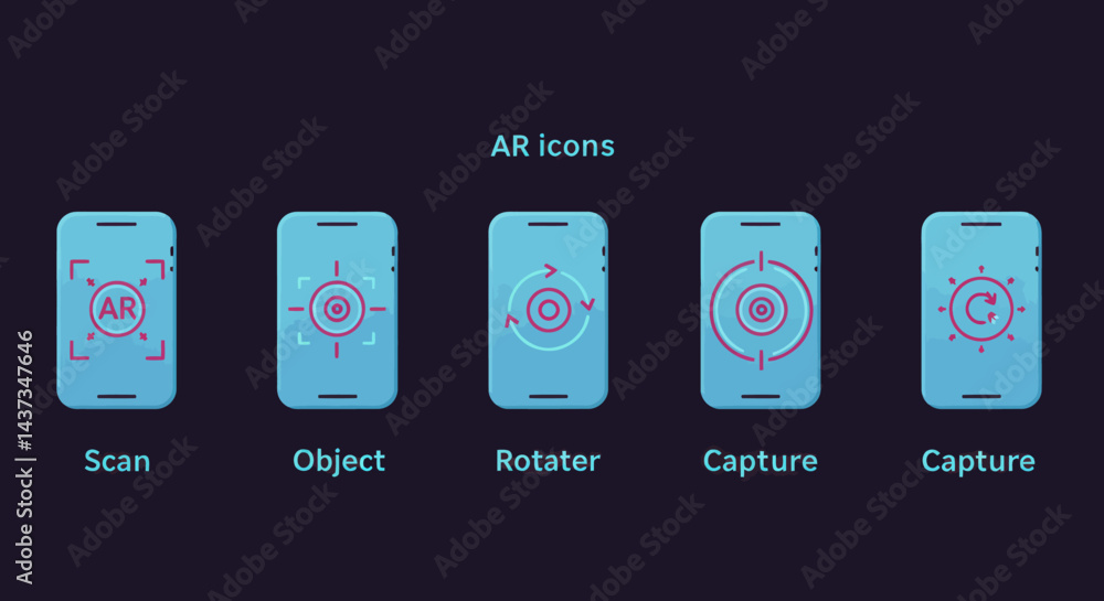 Poster augmented reality application icons on smartphone screens for innovative user interface design and m