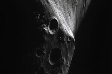Close-up view of asteroid surface, craters and texture
