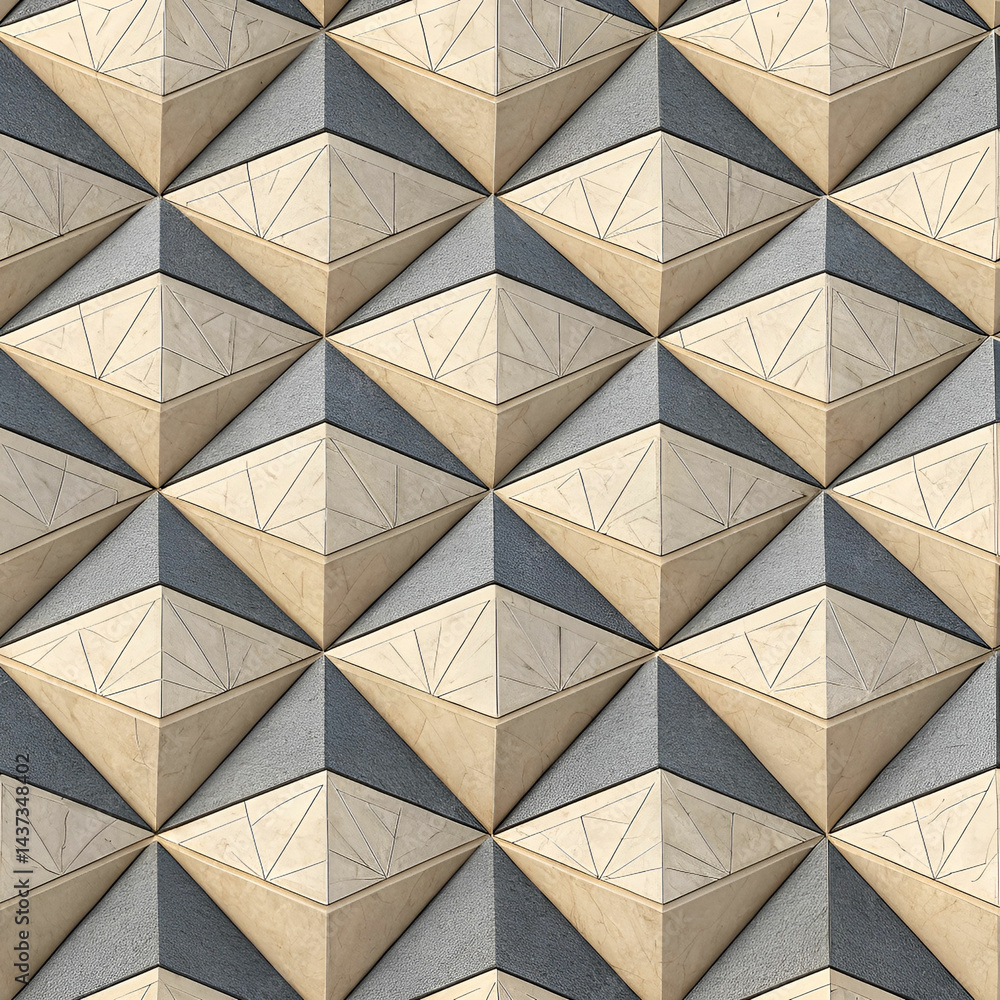 Fototapete Isometric pyramid grid pattern seamless vector pattern