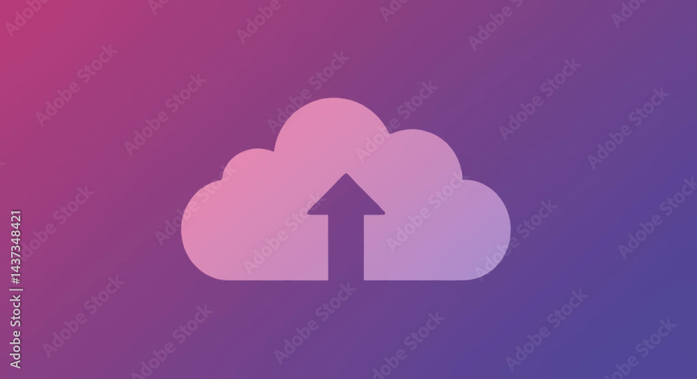 Poster cloud storage upload icon on purple gradient background represents modern digital data transfer and 