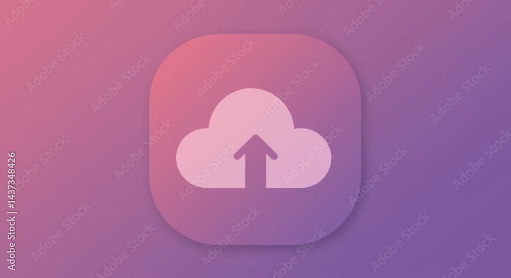 Poster cloud upload icon on purple gradient background symbolizes data transfer and technology