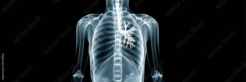 Poster X-ray Scan Animation Illustrating the Harmful Effects of Smoking on Lung Health and Structure With a Clean and Technical Layout