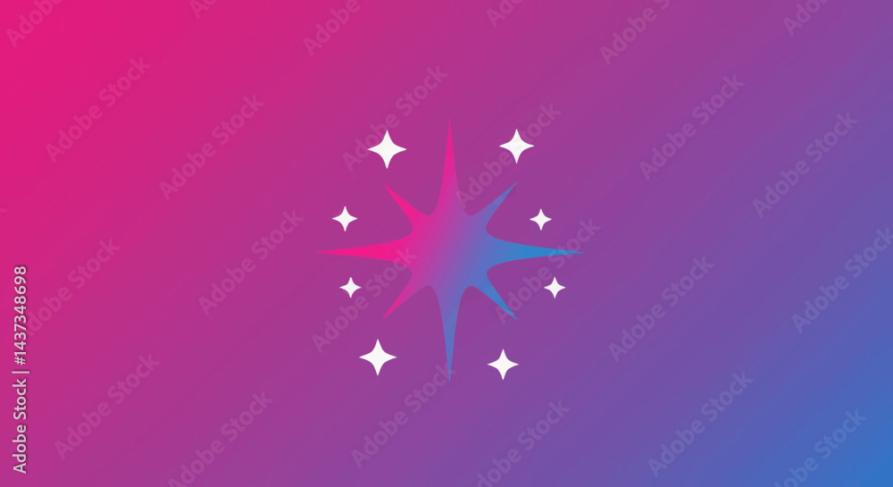 Poster colorful starburst design with gradient background and sparkles for modern abstract art projects and