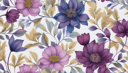 Seamless floral pattern with flowers, watercolor

