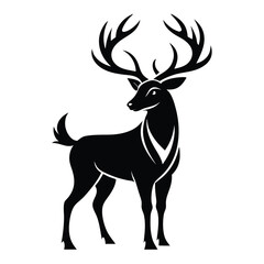 Elegant Stag Silhouette Majestic Antlers, Forest Animal Icon, Wildlife, Black and White