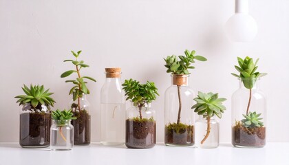 ガラスの便に入った美しい植物、コピースペース