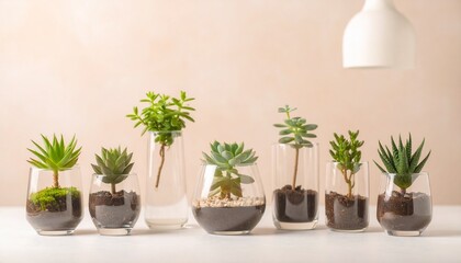 Obraz premium ガラスの便に入った美しい植物、コピースペース