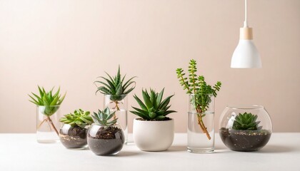 Fototapeta premium ガラスのポットの中のかわいい観葉植物