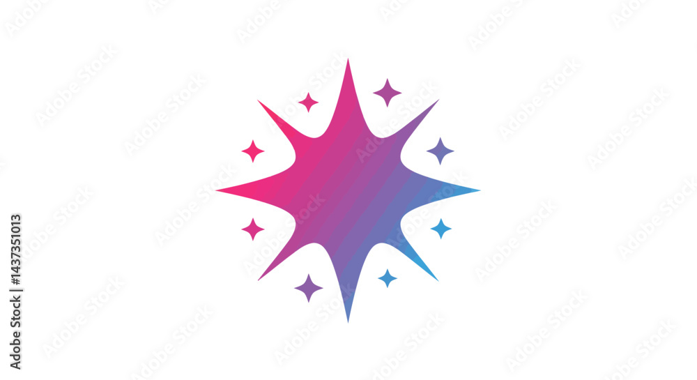 Poster gradient starburst with sparkles radiating energy and magic on white background for graphic design
