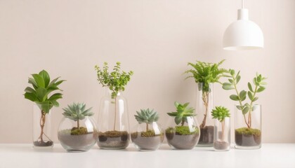 ガラスのポットの中のかわいい観葉植物