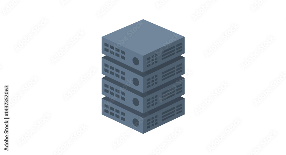 Poster isometric server stack for cloud computing and data storage solutions technology concept illustratio