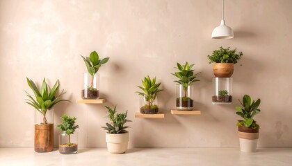 美しい観葉植物、ガラスのポット