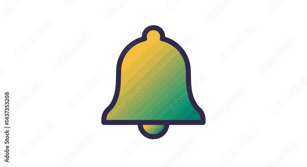 Poster notification bell icon with gradient fill and outline represents reminders and alerts for digital co