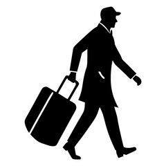 silhouette of a businessman with a suitcase traveling.