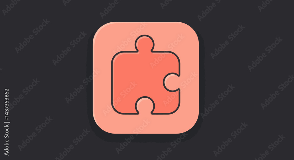 Aufkleber puzzle piece icon on rounded square background for interface design and app development representing