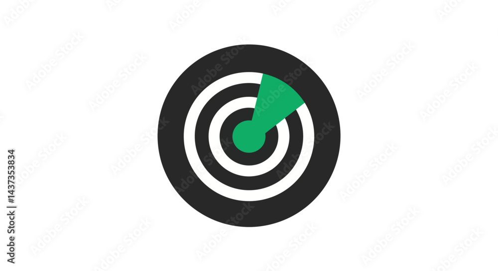 Poster radar screen icon showing signal detection with green scan line and black target rings for technolog
