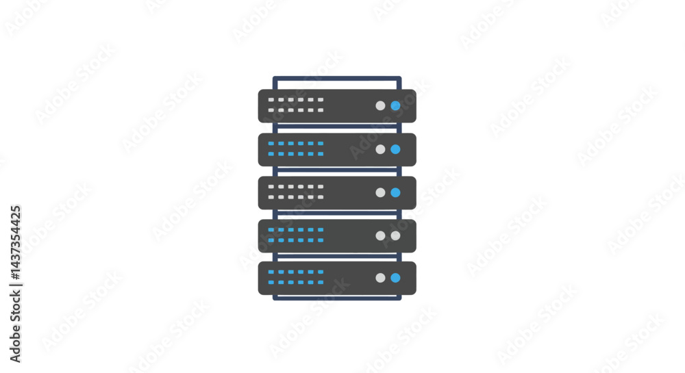 Poster server room hardware illustration featuring stacked data servers for network infrastructure manageme
