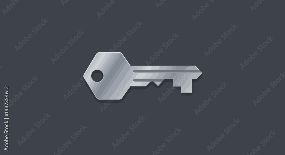 Poster shiny silver key on a dark gray background for security and access control concepts