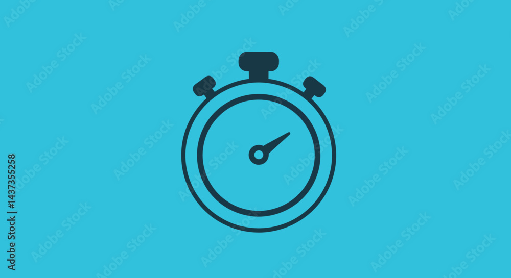 Poster stopwatch icon on blue background illustrating speed time deadline timer or countdown symbol for pro