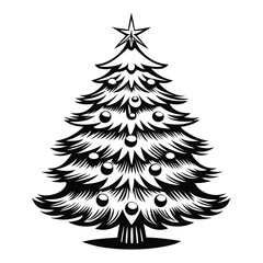 Fototapeta premium Stylized Christmas Tree Design Black and White Silhouette with Star Topper & Baubles
