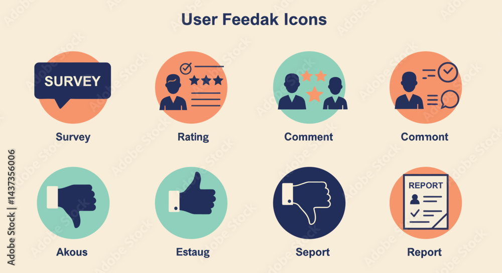 Poster user feedback icons set with survey rating comment report and like dislike signs collection for soci