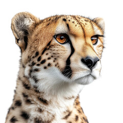 Cheetah portrait in natural habitat wildlife photography close-up. Isolated on transparent background, png.
