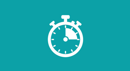 White stopwatch icon on blue background representing time management and deadlines for efficiency