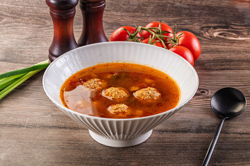 Tomato Soup with meatballs and vegetables