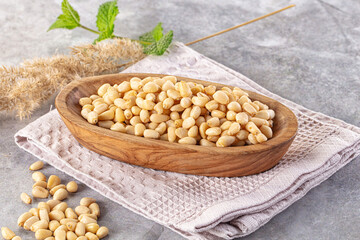 Cedar nut kernel in the bowl
