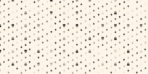Seamless background pattern of evenly spaced white padlock symbols of different sizes and opacity. Vector illustration on indigo background with stars